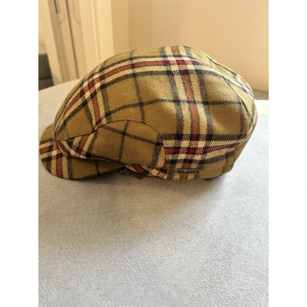 Wigéns Mens Wool Newsboy Flat Cap Size 59 7 3/8 Plaid Ear Flaps Lined Peaky